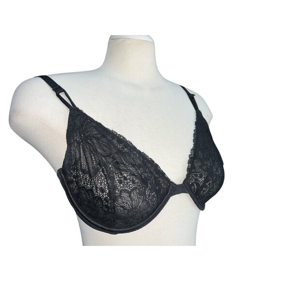 Victorias Secret Black Lace Sheer Underwire Bra 38C Adjustable Straps - Picture 1 of 9